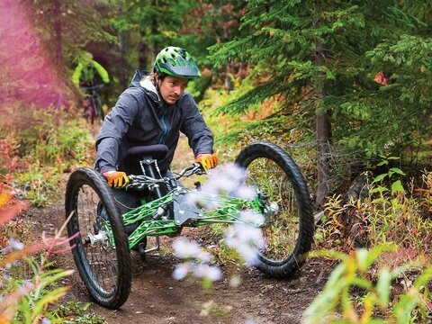 Ethan Keruger digging his wheels into the tacky dirt of the Spine Trail.