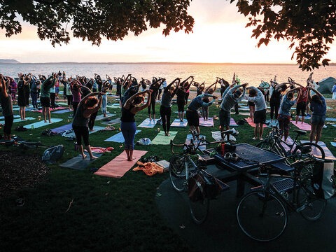Fresh air, beautiful sunsets and…free yoga? Bellingham’s Boulevard Park doesn’t disappoint. Photo: Skye Schillhammer